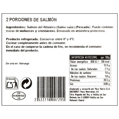Salm&oacute;n porci&oacute;n Mowi bandeja