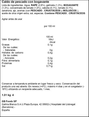 Caldo Gourmet de Pescado con bogavante Gallina Blanca 1l