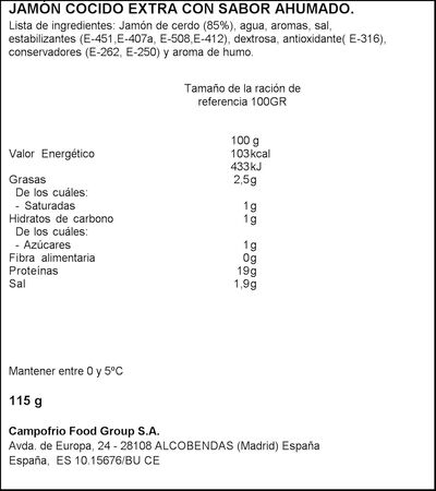 Jamón cocido braseado finissimas Campofrío 115g
