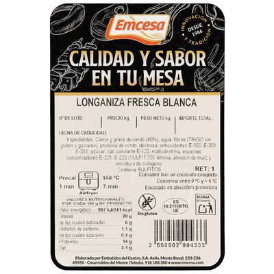 Longaniza blanca fresca Emcesa 700g aproximadamente