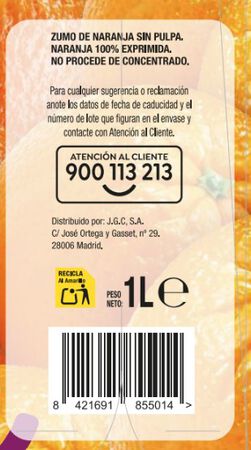 Zumo de naranja 100% exprimida sin pulpa Alipende 1L