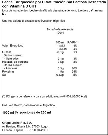 Leche brick Opti+Plus Rio 1 l desnatada