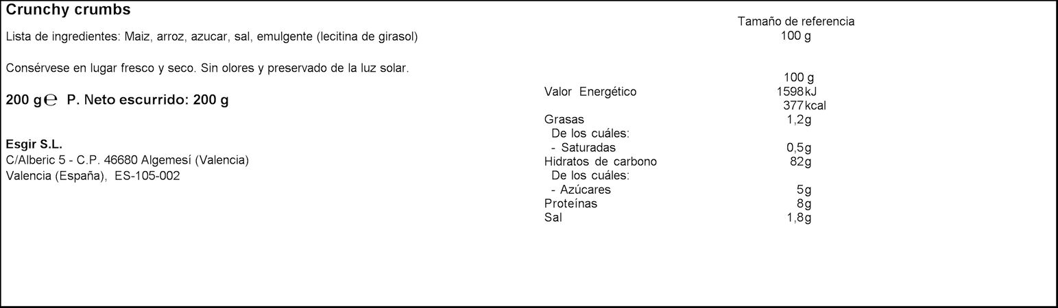 Preparado rebozar sin gluten Crunchy Crumbs Esgir 200g