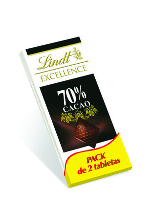 Chocolate negro 70% Lindt Excellence pack 2 x 100g