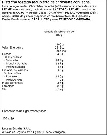 Pistachos con chocolate con leche Lacasa 100g