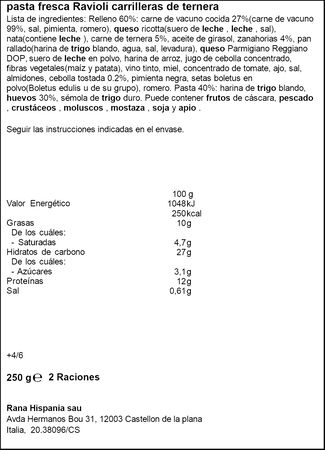 Ravioli Gourmet Rana 250g de carrilleras de ternera