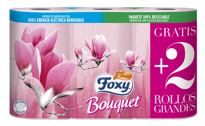 Papel higienico Foxy 4 unidades bouquet + 2 rollos grandes