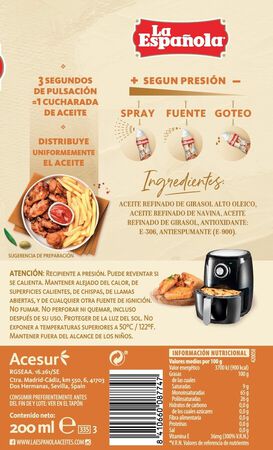 Aceite en Spray de semillas especial freidoras aire La Española 200ml
