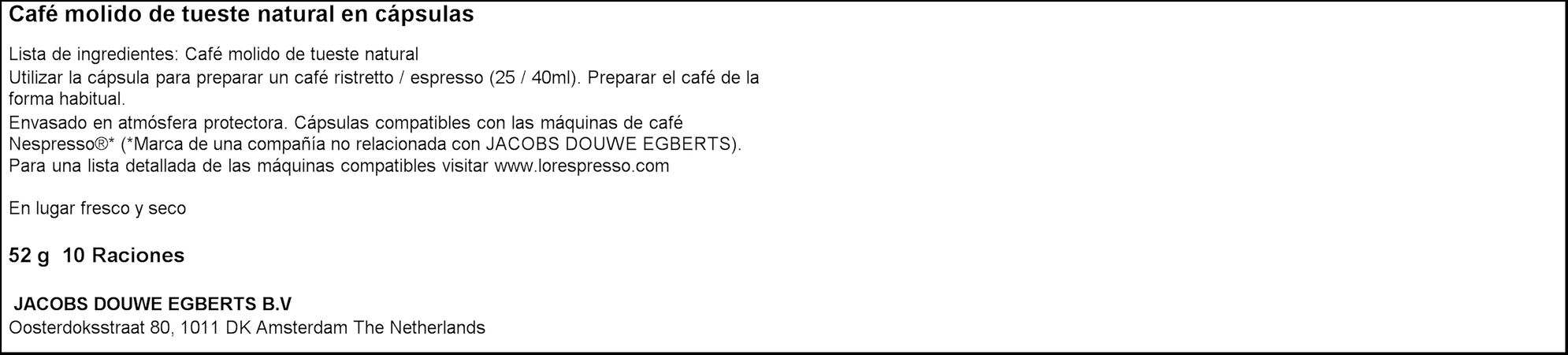 Café espresso barista intensidad 13 L'Or 10 cápsulas