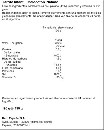 Alimento Infantil Hero Solo Tarro 190gr Melocot&oacute;n Y Pl&aacute;tano (Desde +4 Meses)