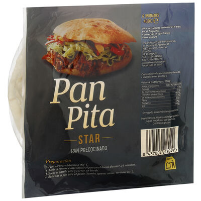 Pan pita con seis unidades y un peso de 400 gramos Star