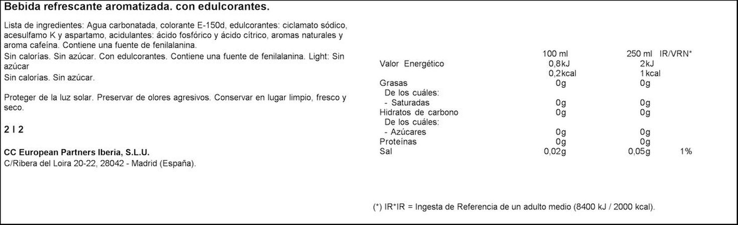 Refresco cola Coca-Cola botella 2l light