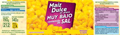 Ma&Iacute;z dulce muy bajo en sal Alipende 3 unidades