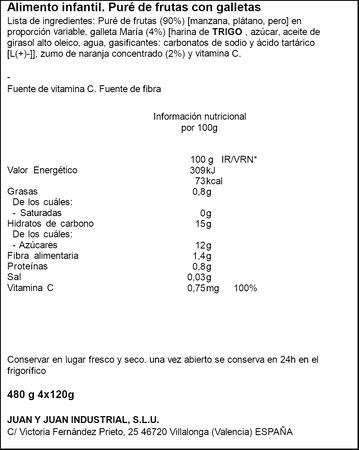 Pouch Be Plus fruta galleta sin gluten 4x120g