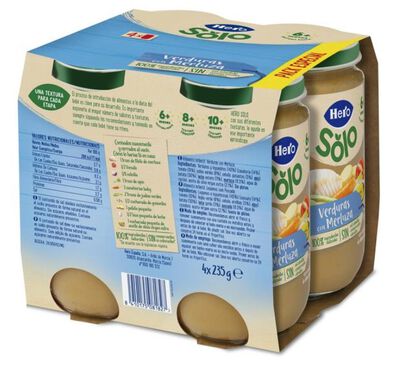 Alimentaci&oacute;n infantil Hero Solo verduras con merluza 4x235 g