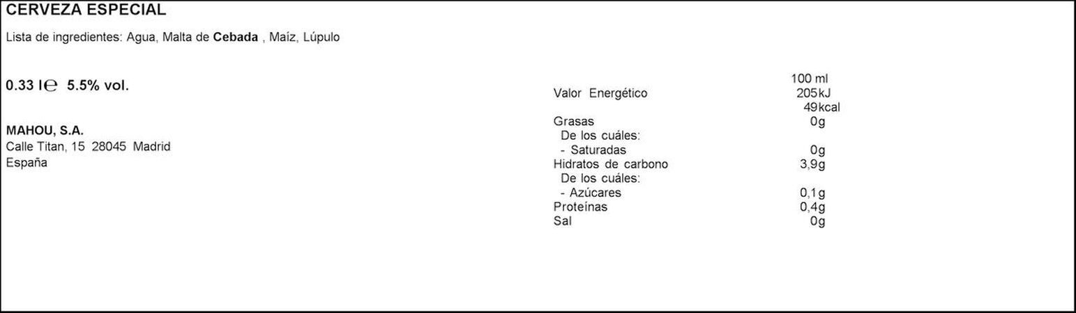 Cerveza sin gluten Mahou 5 estrellas lata 33cl