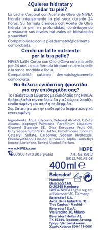 Body milk Nivea 400ml con aceite de oliva para piel seca