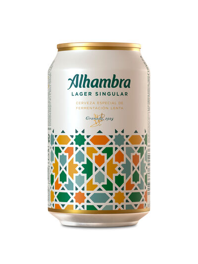 Cerveza rubia especial Alhambra Lager Singular lata 33cl