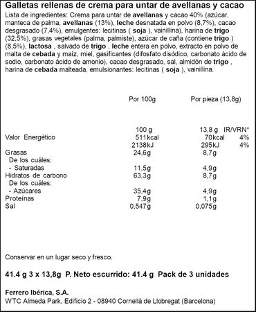 Galletas biscuits rellanas de Nutella 3unid