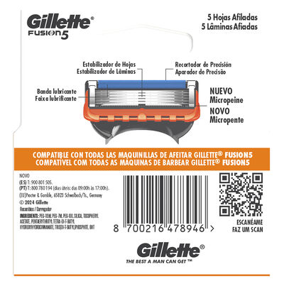 Hojas de afeitar Gillette 4 unidades recambio fusion 5