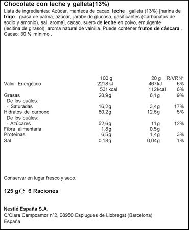 Chocolate con leche Nestlé 125g jungly