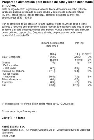 Caf&eacute; soluble Nescaf&eacute; Gold Cappuccino natural bote 250g