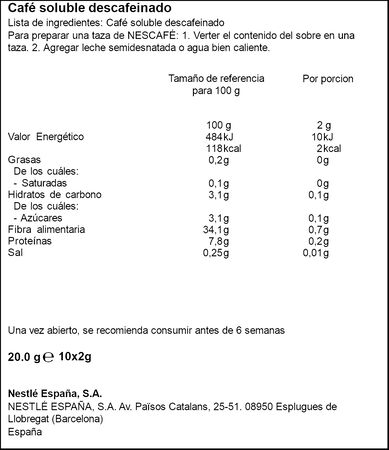 Caf&eacute; soluble descafeinado Nescaf&eacute; 100g