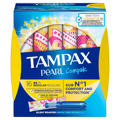 Tamp&oacute;n con aplicador Tampax Pearl compak 16 uds regular