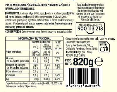 Pan de molde Alipende 820g Familiar