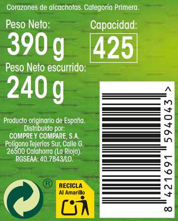 Corazón de alcachofa Alipende 8/10 240g