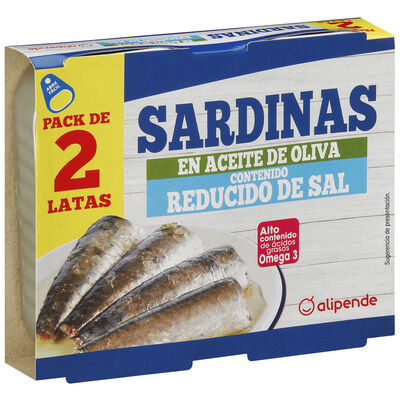 Sardinas en aceite de oliva bajas en sal Alipende 2 unidades 85g