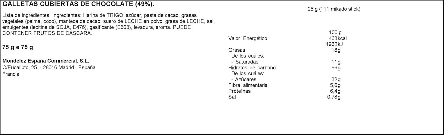 Galleta Mikado lu 75g chocolate negro