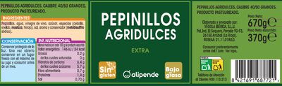 Pepinillos agridulce sin gluten Alipende 370g