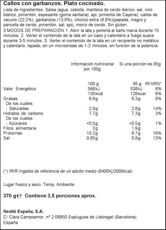 Callos con garbanzos Litoral 370g