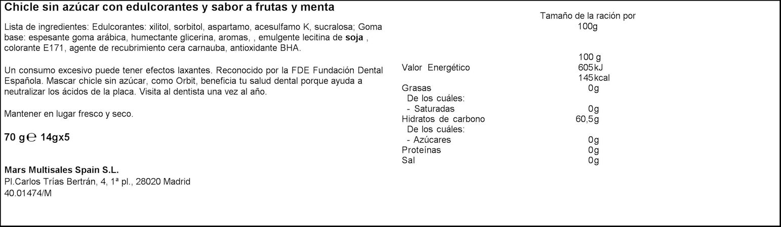 Chicles fresa menta sin azúcar Orbit pack 4