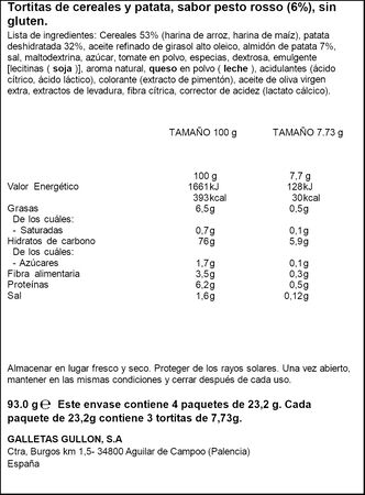 Tortita de cereales y patata extracrunch sabor pesto rosso Vitalday 93g