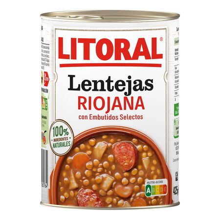 Lenteja riojana Litoral 425g con ingredientes naturales