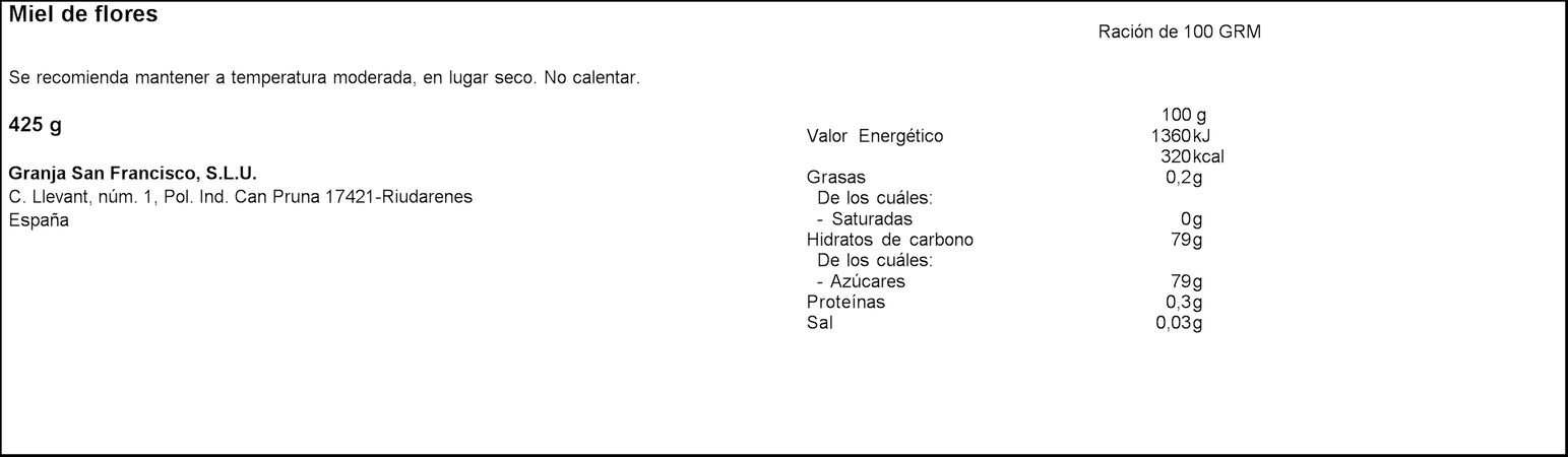 Miel de flores Granja San Francisco 425g antigoteo