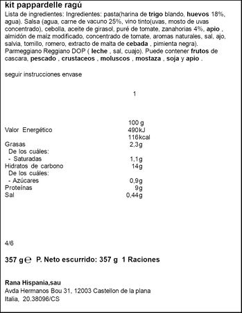 Parpadelle frescos con rag&uacute; toscano Rana 357g
