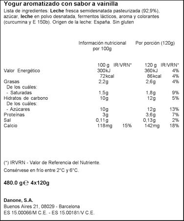 Yogur Sin Gluten Danone Pack 4 Vainilla