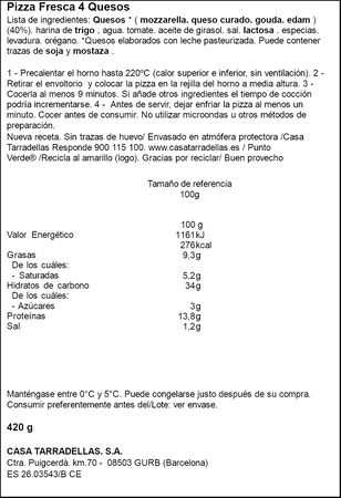 Pizza Fresca 4 Quesos Casa Tarradellas 2x210 g