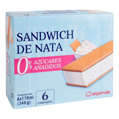 Helado sandwich sin az&uacute;cares a&ntilde;adidos Alipende nata 6 uds