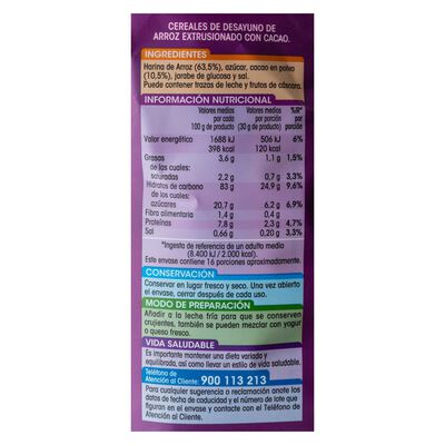 Cereales de arroz inflado cacao s/gluten Alipende 500g