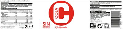 Refresco de cola sin az&uacute;car  Alipende 2l zero