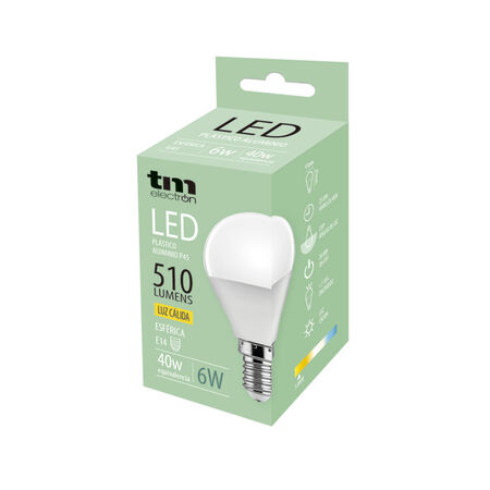 Bombilla Led esférica e14 plástico TM p45 6W cálida
