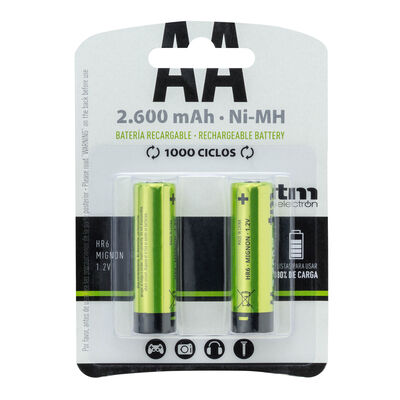 Pila recargable Tm AA 1,2V 2600mah 2 uds hasta 1000 ciclos
