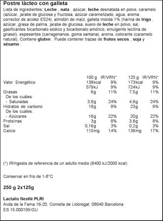 Postre La Lechera pack 2 galleta mar&iacute;a