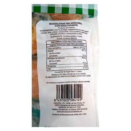 Magdalenas Laly sin lactosa y sin azúcar 450g