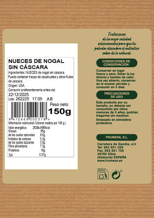 Nueces al natural sin cáscara Frumesa 150g