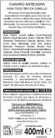Champ&uacute; anticaspa Bodyplus 400ml